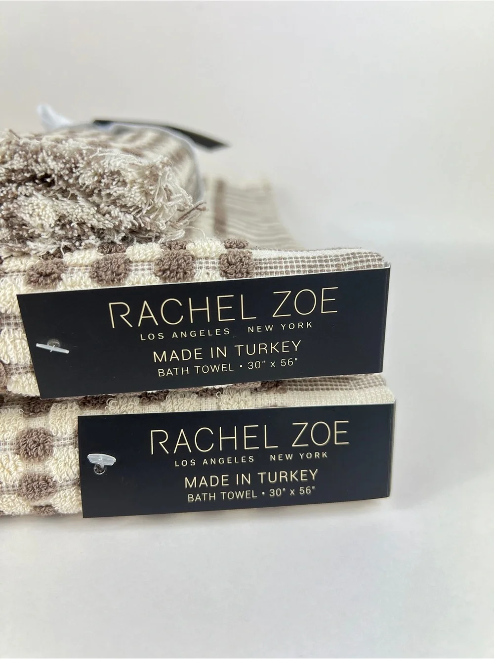 Rachel Zoe Bath Towel Set Brown & Cream Waffle Weave Soft Cotton 6 Pc Set NEW